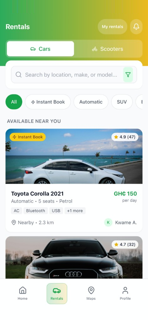 Rentals, with cars available near you