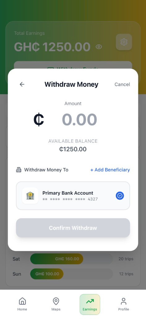 Withdraw money to a bank account